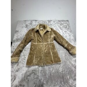 Miss California  Coat Women's Size Medium Beige Faux Fur Fully Lined Full Zip